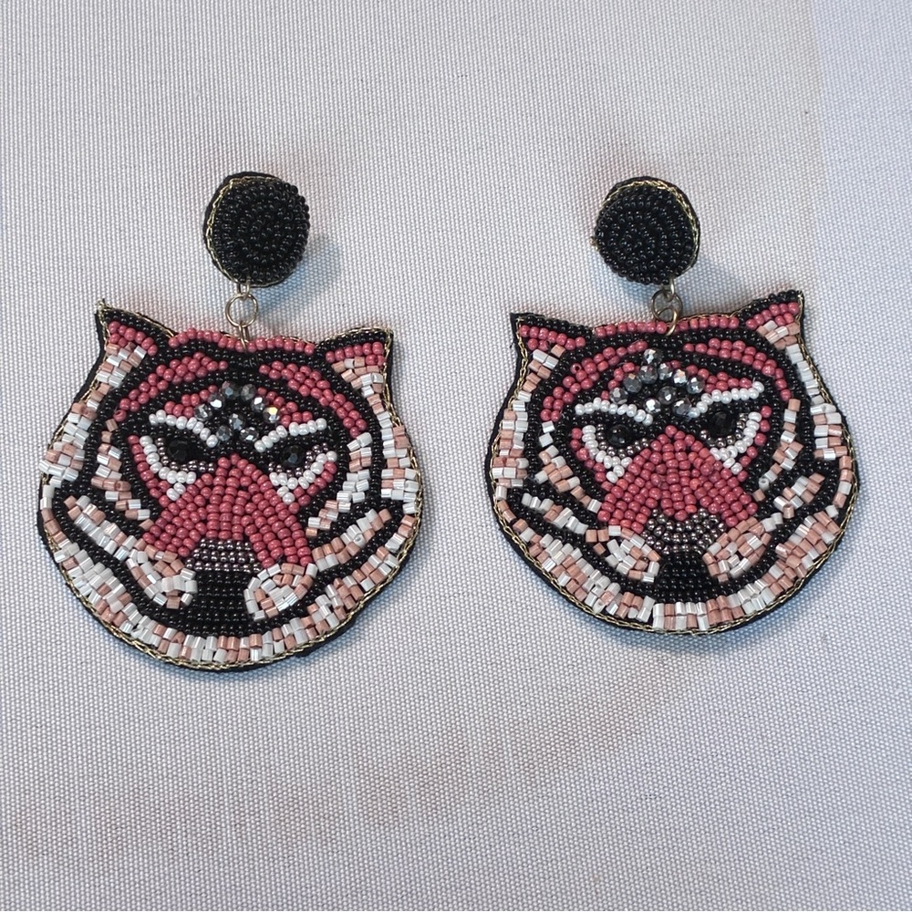 Beaded Tiger Statement Earrings